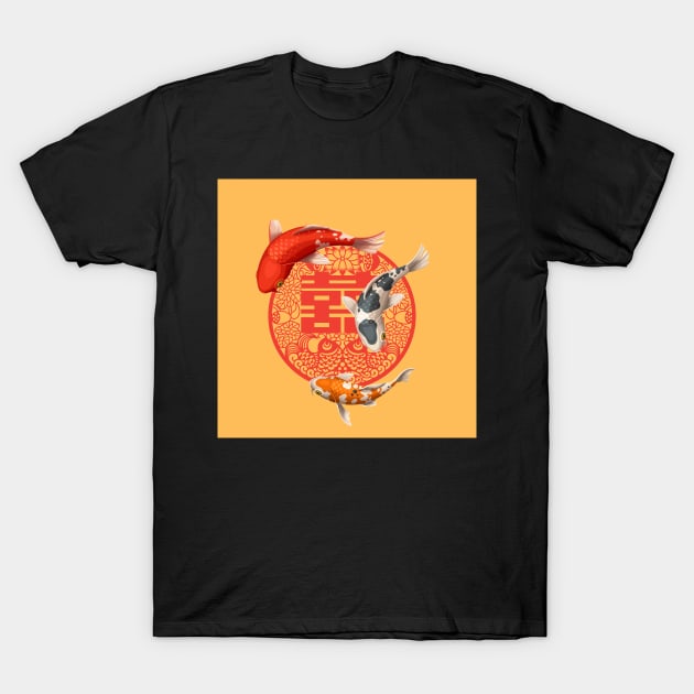 Double Happiness Koi Fish with Red Symbol - Hong Kong Retro T-Shirt by CRAFTY BITCH